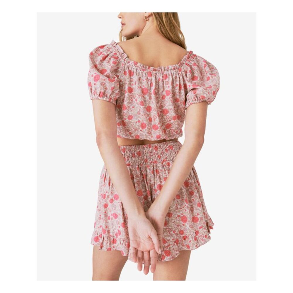 LUCKY BRAND Womens Pink Smocked Ruffled Floral High Waist Shorts XXL - Picture 2 of 4